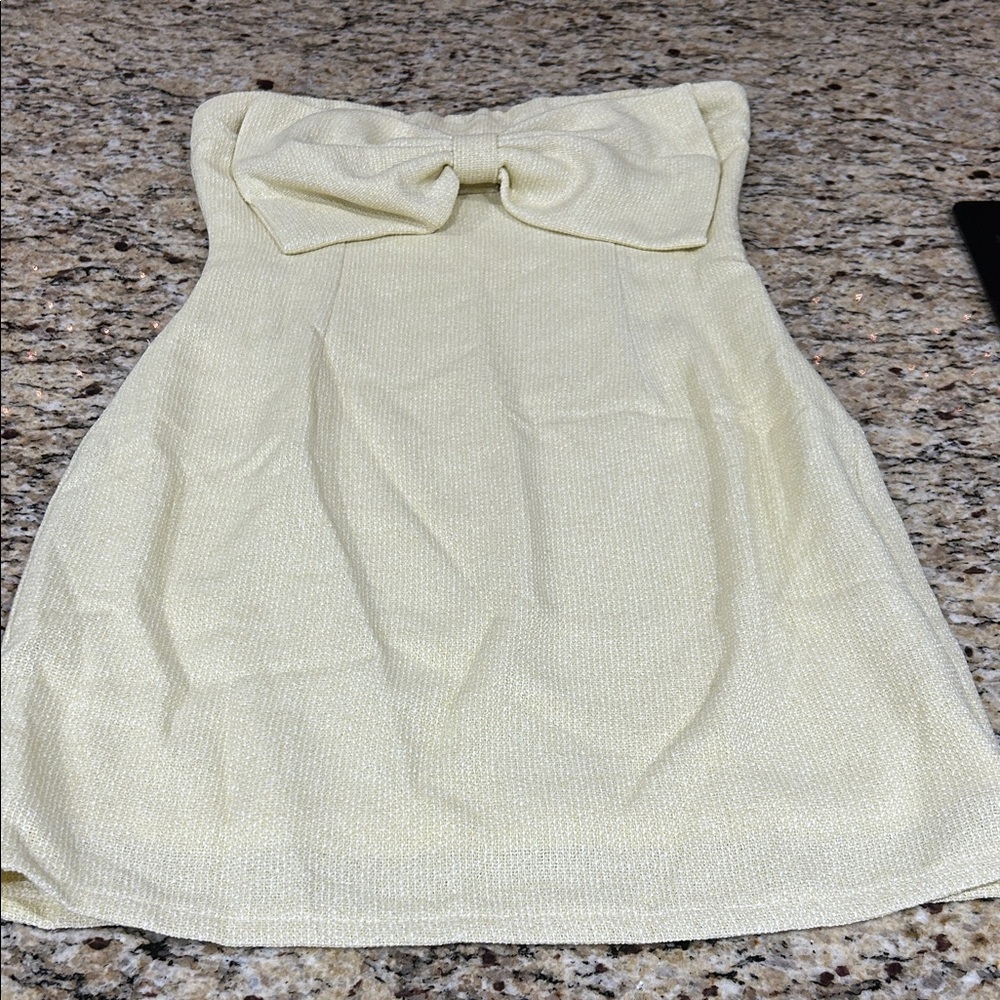 Cream Strapless Dress with Bow Detail